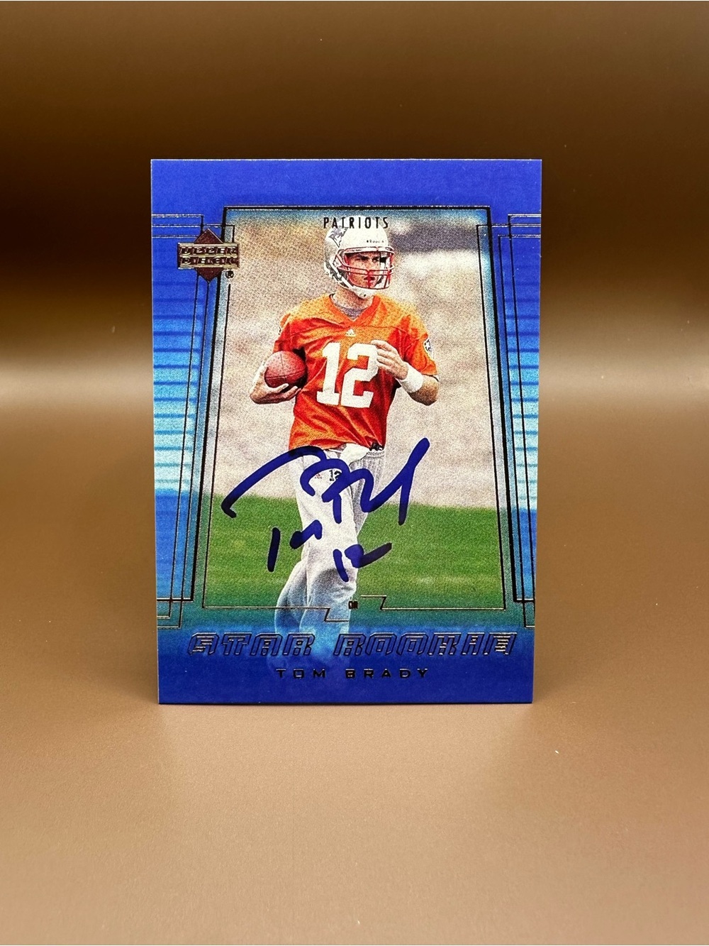 Tom Brady Signed Rookie 2000 UD Novelty Football Card. New England Patriots.